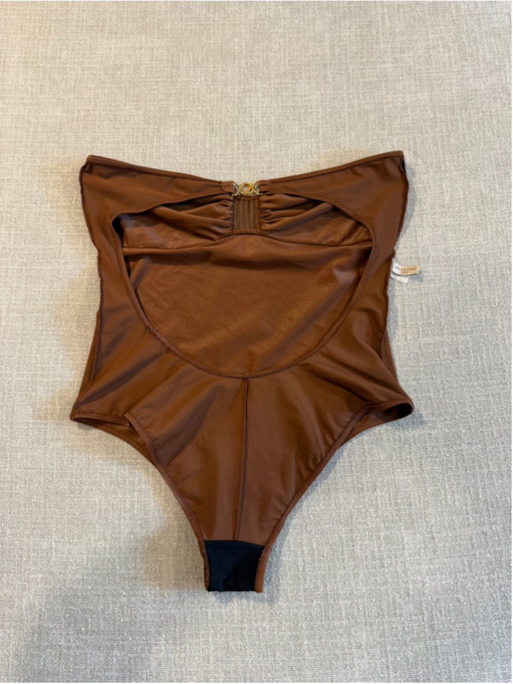 Valentino Sand metallic shimmer brown one piece strapless swimsuit women’s 10 - Picture 6 of 12